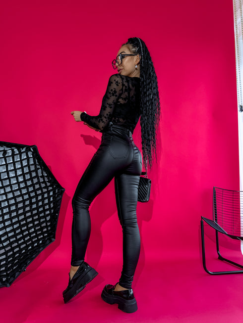 Black imitation leather trousers "WINTER BOOM" HM1005
